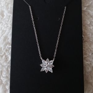 CA 925 Sterling Silver Snowflake CZ necklace